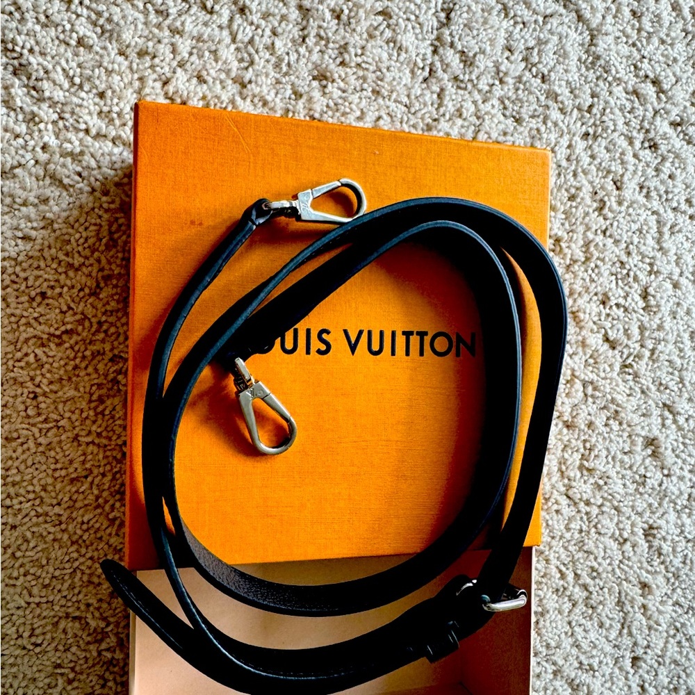 Louis Vuitton black crossbody strap with silver accents